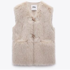 Zara Beige Faux Fur Vest with Toggle Closures
